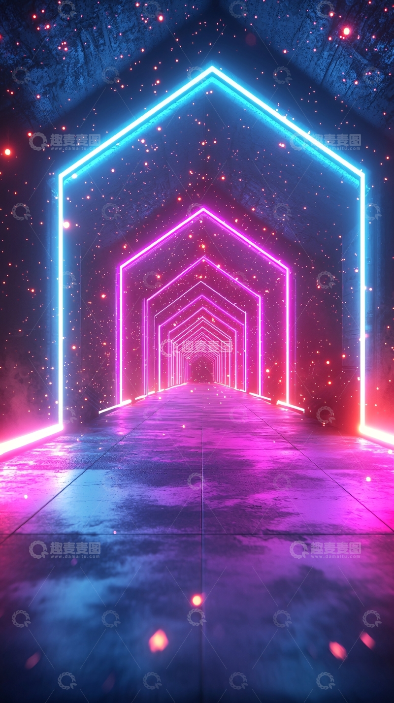 高清大图下载【趣麦麦图】霓虹灯隧道