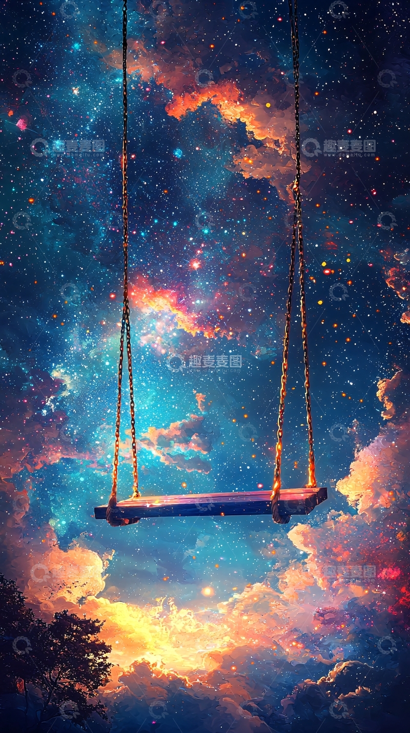 高清大图下载【趣麦麦图】星空秋千