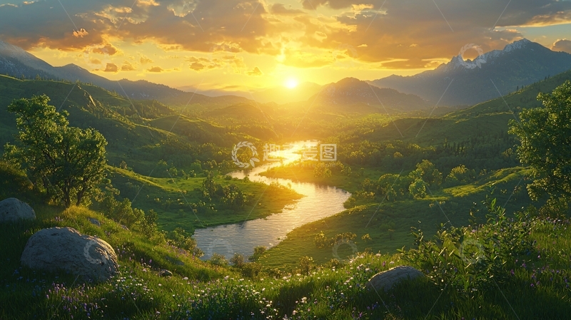 高清大图下载【趣麦麦图】山河日出