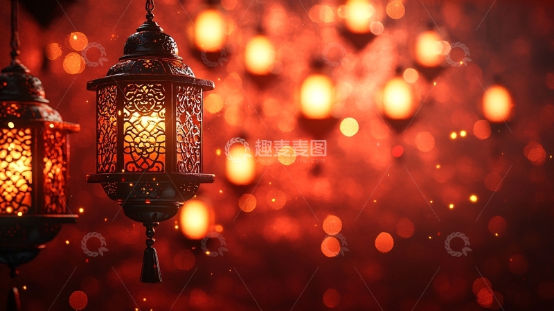 高清大图下载【趣麦麦图】红底灯笼梦幻背景