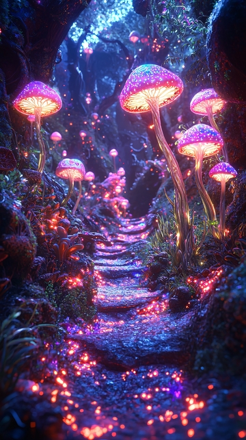 梦幻森林发光蘑菇小路