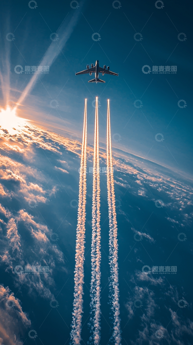 高清大图下载【趣麦麦图】飞机航迹云