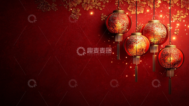 高清大图下载【趣麦麦图】红色背景中式灯笼