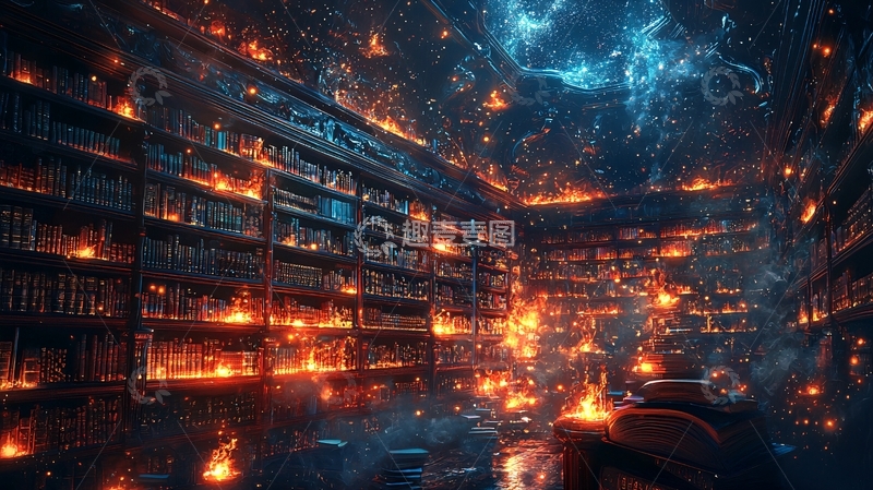 高清大图下载【趣麦麦图】燃烧的图书馆