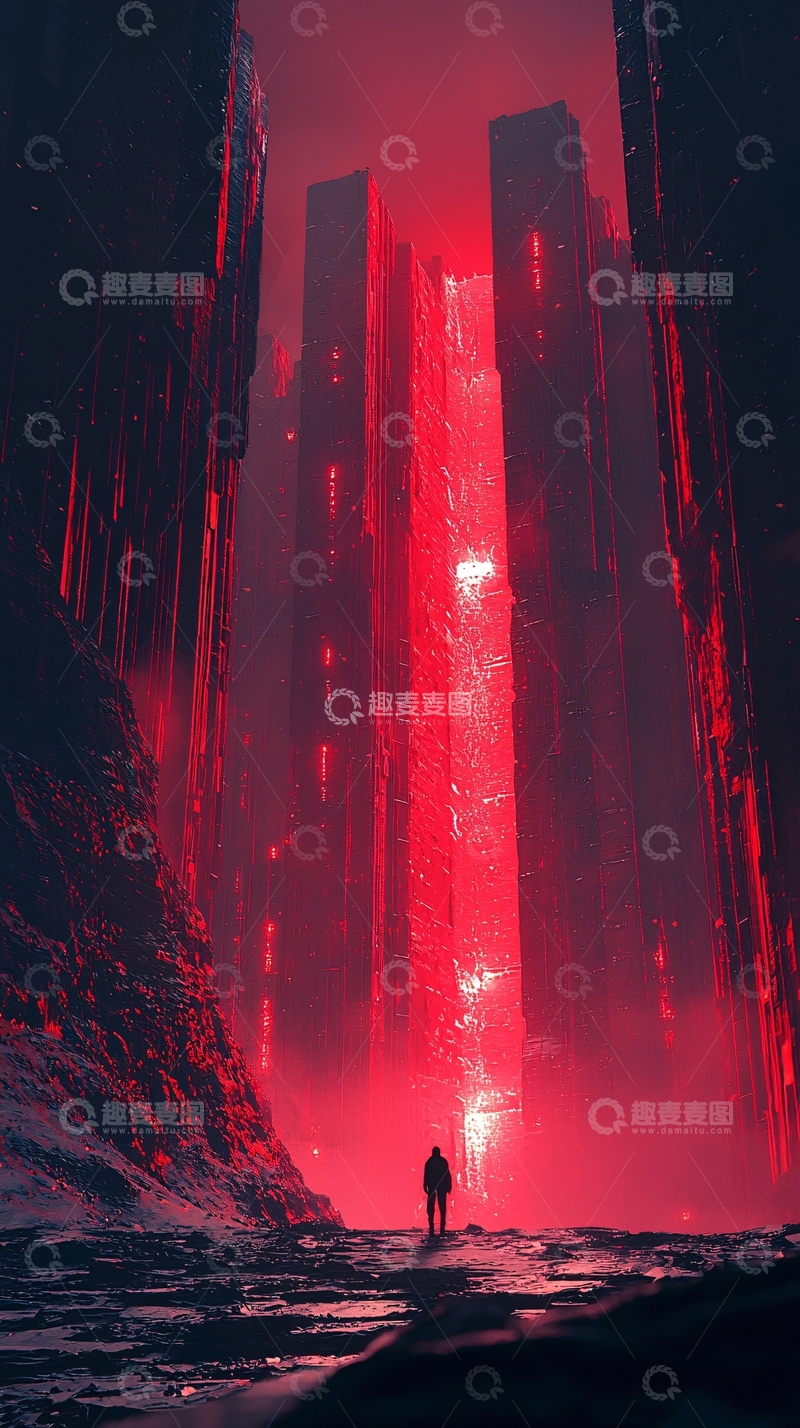 高清大图下载【趣麦麦图】红色城市峡谷