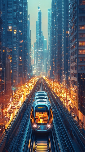 都市夜景地铁列车