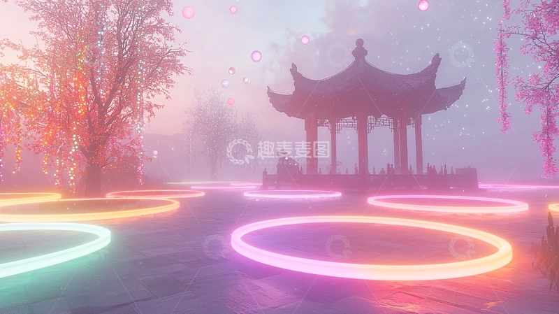 高清大图下载【趣麦麦图】梦幻仙境中国风亭台
