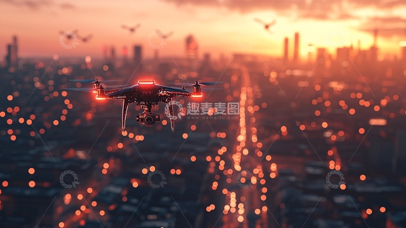 高清大图下载【趣麦麦图】无人机飞跃未来都市