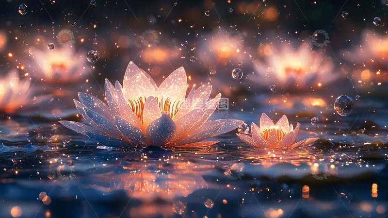 高清大图下载【趣麦麦图】梦幻雨中莲花