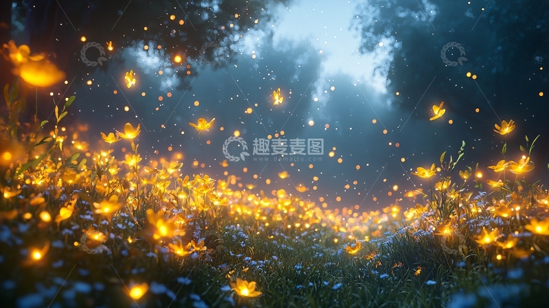 高清大图下载【趣麦麦图】萤火虫花海