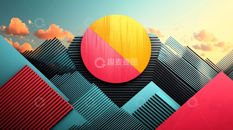 高清大图下载【趣麦麦图】抽象几何山脉日出
