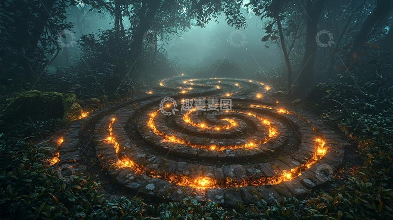 高清大图下载【趣麦麦图】雾气森林螺旋石阵