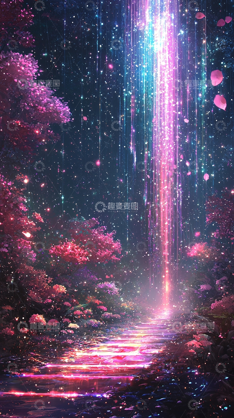 高清大图下载【趣麦麦图】梦幻粉色光柱森林