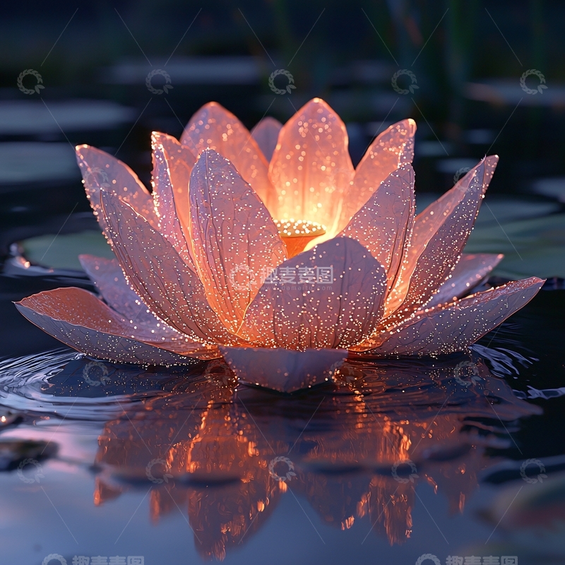 高清大图下载【趣麦麦图】夜色中发光的莲花灯