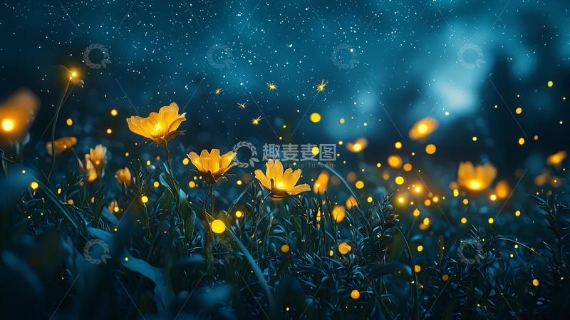 高清大图下载【趣麦麦图】夜色萤火花海