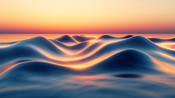 日出雪山海边雾气朦胧