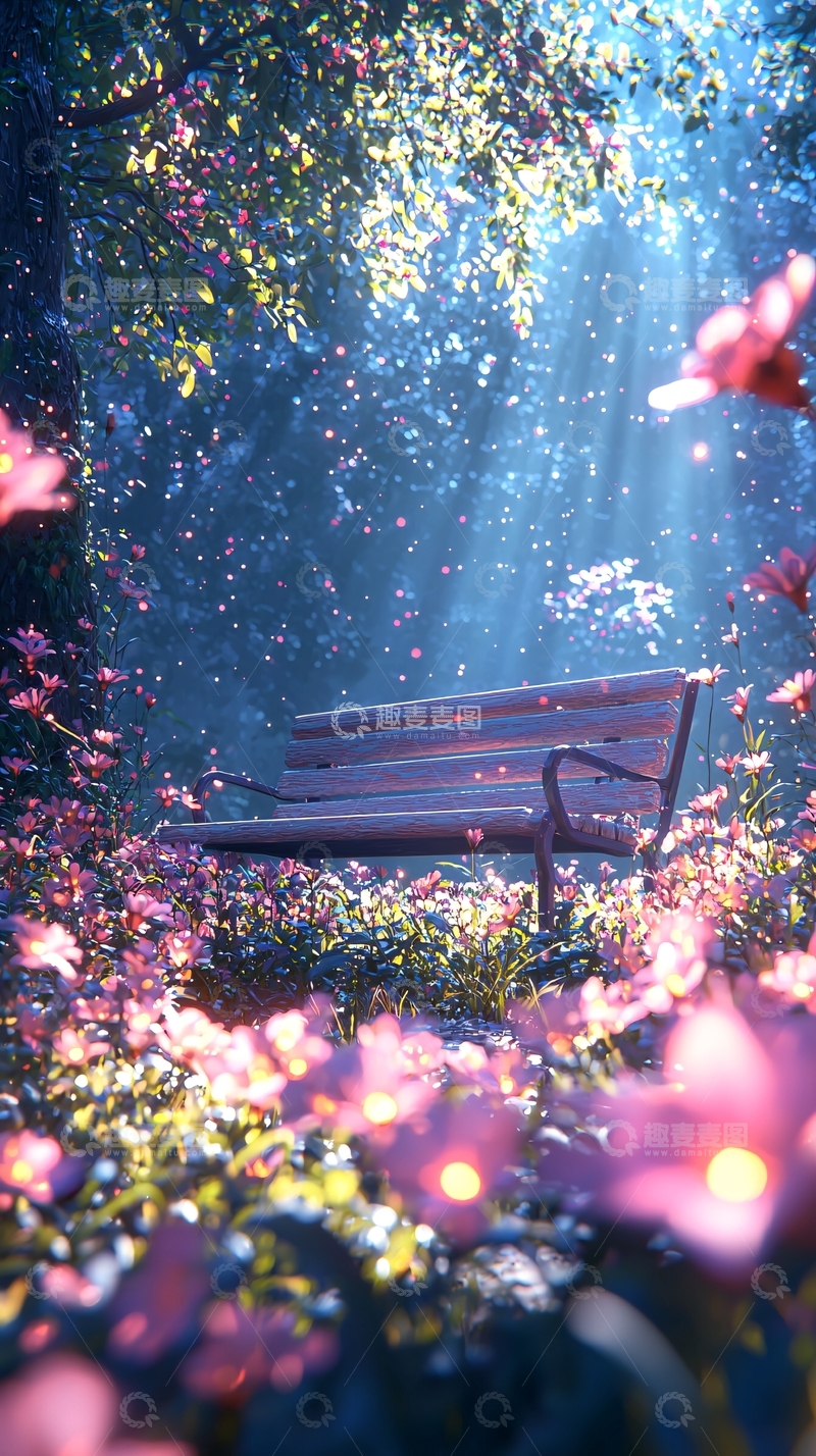高清大图下载【趣麦麦图】梦幻花园长椅