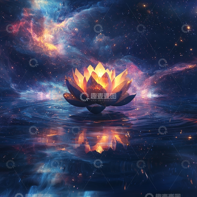 高清大图下载【趣麦麦图】宇宙星空下的莲花