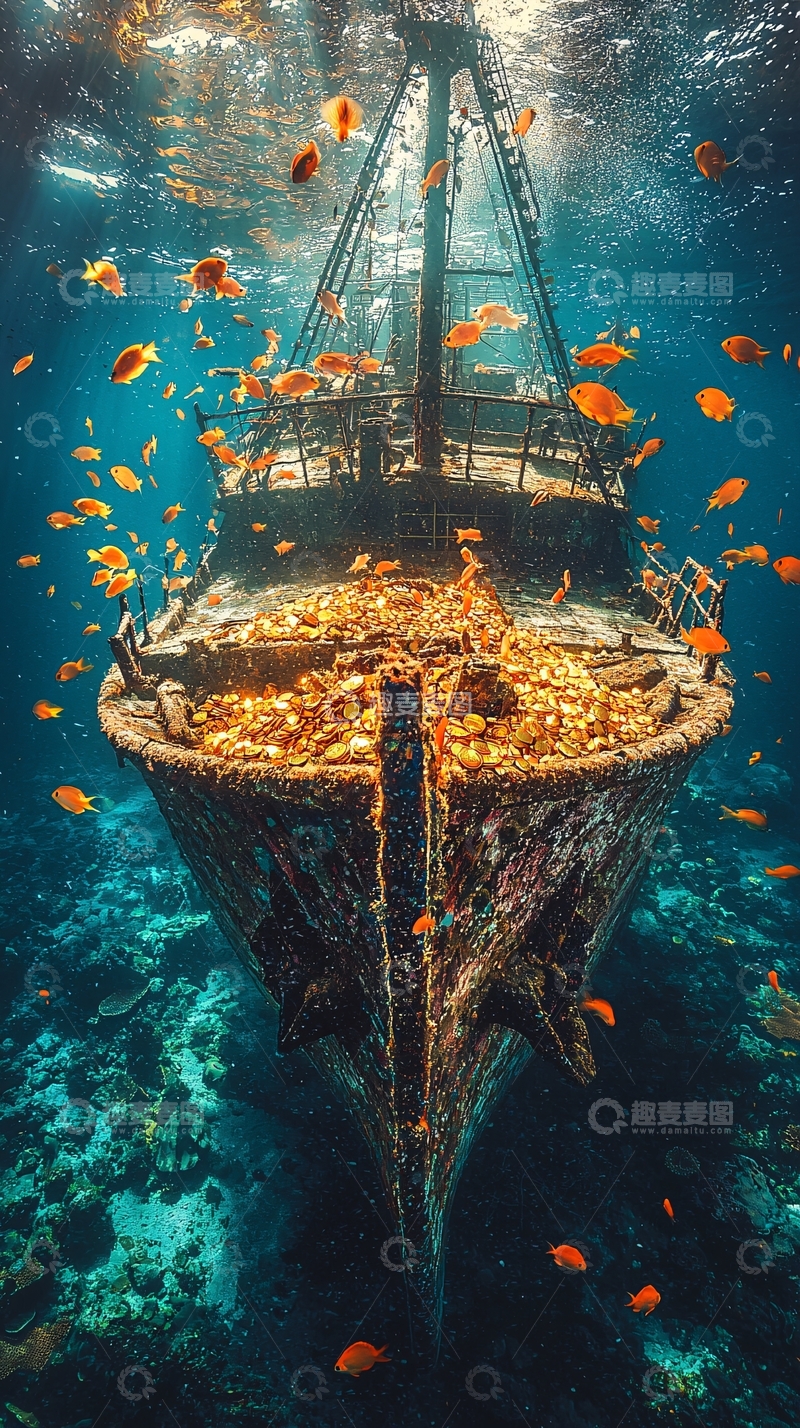 高清大图下载【趣麦麦图】海底沉船宝藏