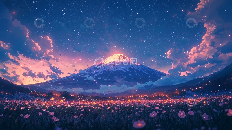 高清大图下载【趣麦麦图】梦幻星空下的富士山