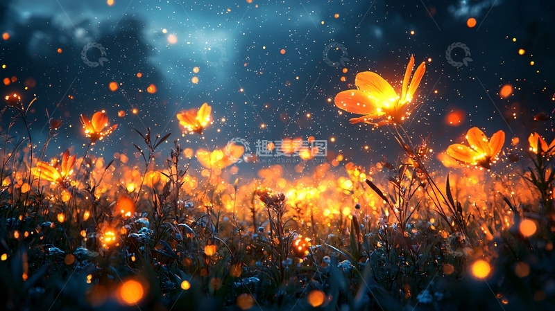 高清大图下载【趣麦麦图】梦幻萤火花田