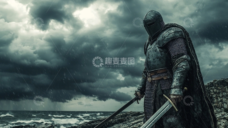 高清大图下载【趣麦麦图】暴风雨中的盔甲骑士