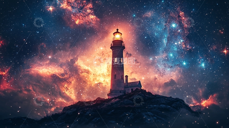 高清大图下载【趣麦麦图】宇宙星云灯塔