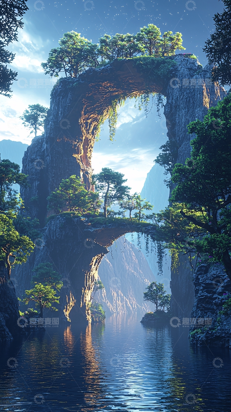 高清大图下载【趣麦麦图】奇幻仙境石拱桥