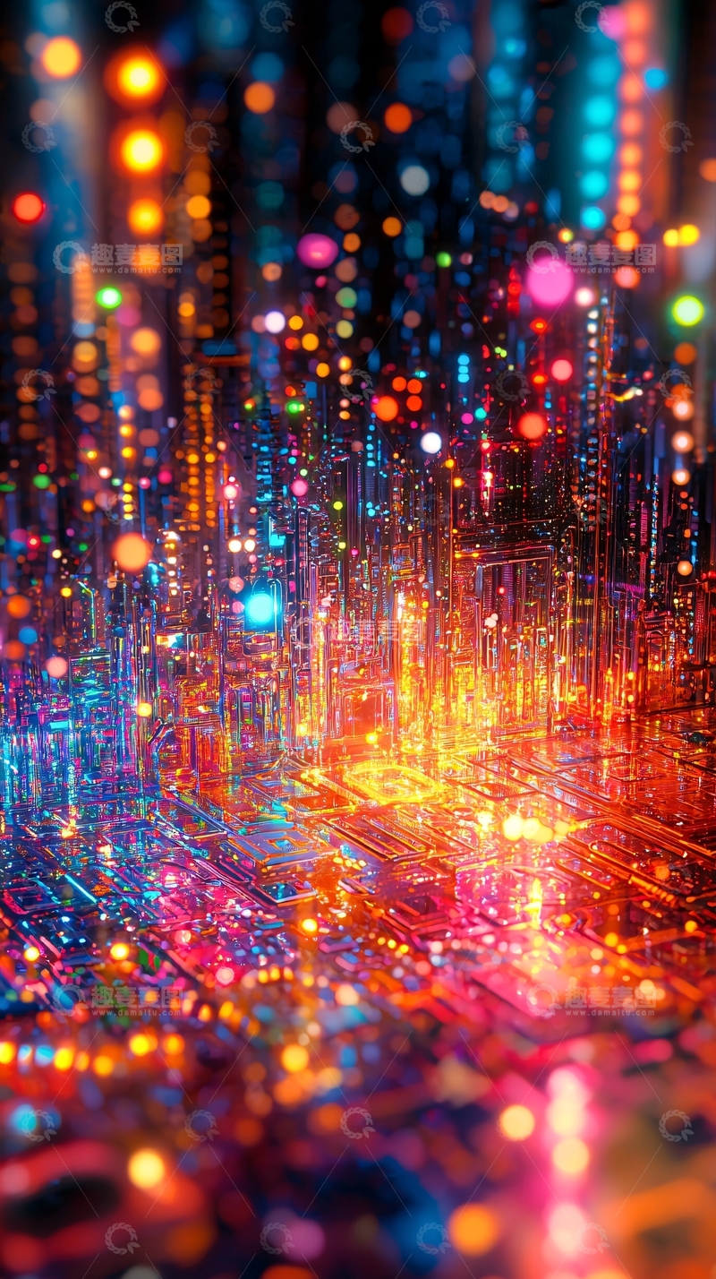 高清大图下载【趣麦麦图】炫彩霓虹灯数字城市