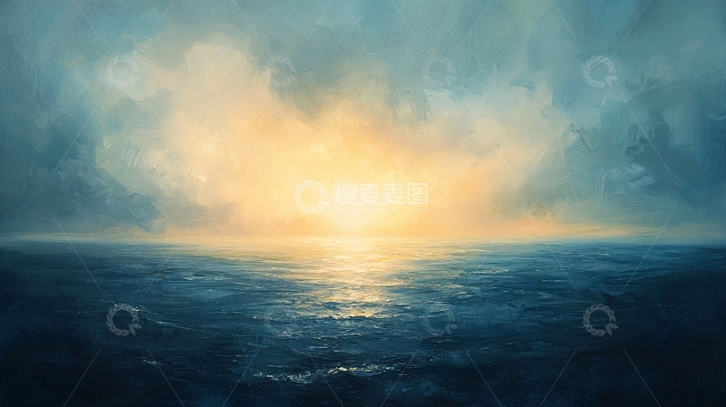 高清大图下载【趣麦麦图】平静大海日落黄昏