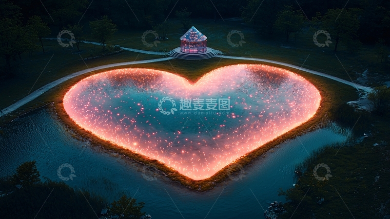 高清大图下载【趣麦麦图】爱心湖泊夜景