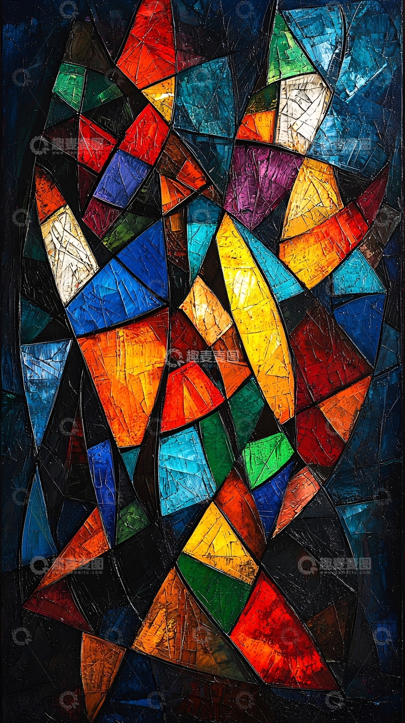 高清大图下载【趣麦麦图】抽象几何彩色油画