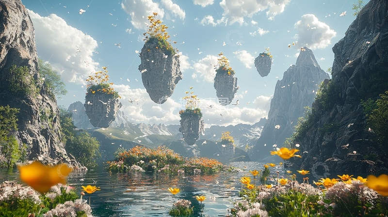高清大图下载【趣麦麦图】悬浮岛屿梦幻仙境