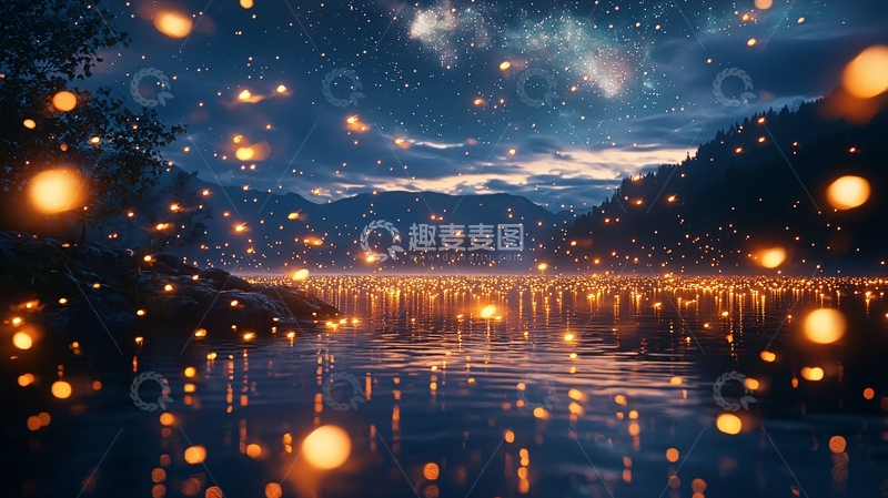 高清大图下载【趣麦麦图】梦幻星空漂流灯