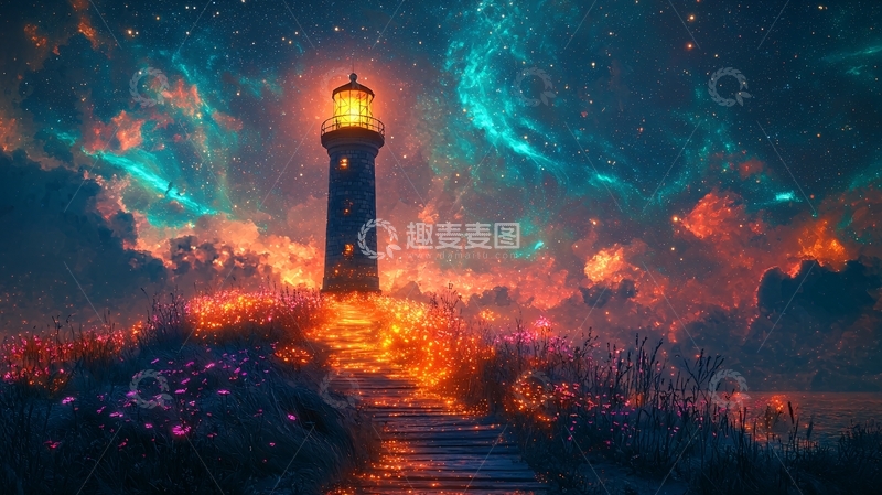 高清大图下载【趣麦麦图】星空下的灯塔