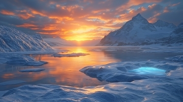 极地冰川日落美景