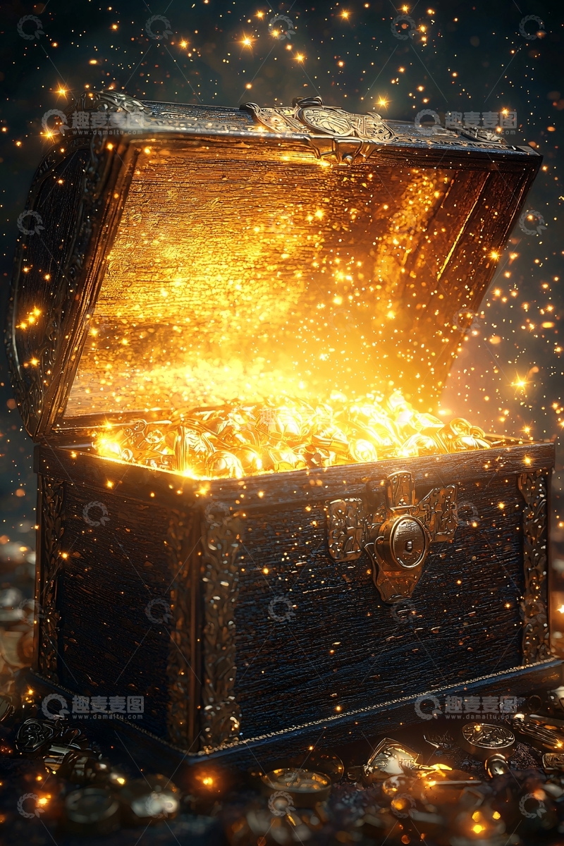 高清大图下载【趣麦麦图】打开的宝箱金币闪耀
