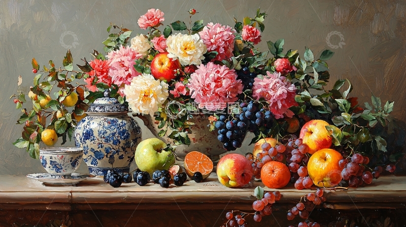 高清大图下载【趣麦麦图】静物油画花卉水果