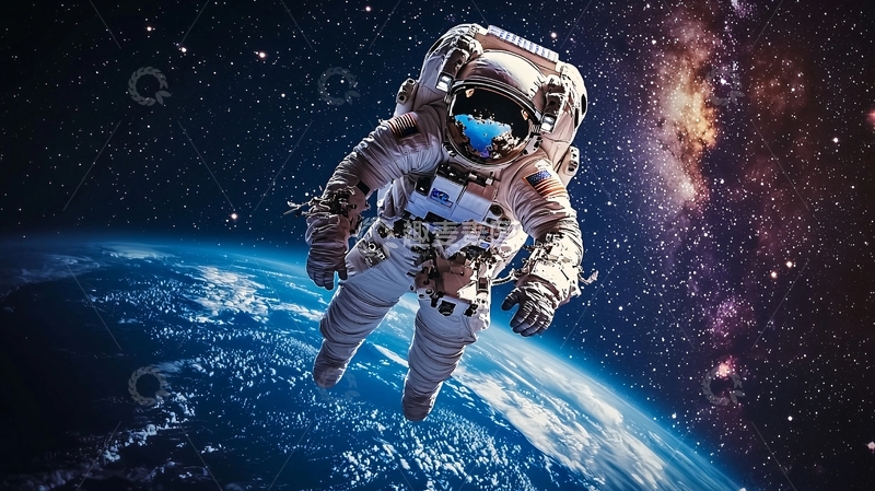 高清大图下载【趣麦麦图】宇航员太空行走地球背景