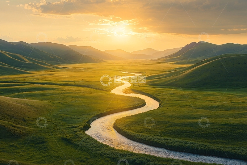 高清大图下载【趣麦麦图】日出山谷河流