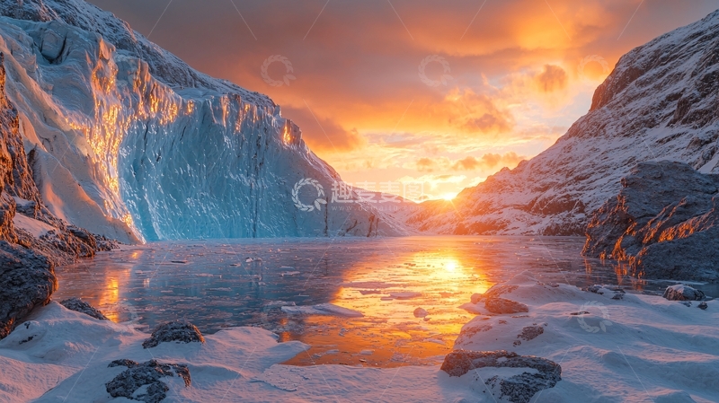 高清大图下载【趣麦麦图】冰川日落