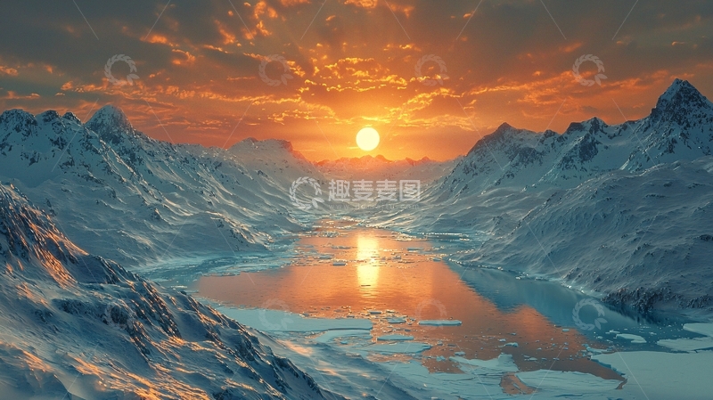 高清大图下载【趣麦麦图】极地日落雪山景色