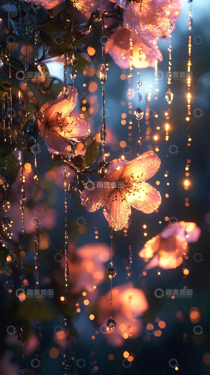 高清大图下载【趣麦麦图】雨中发光的花朵