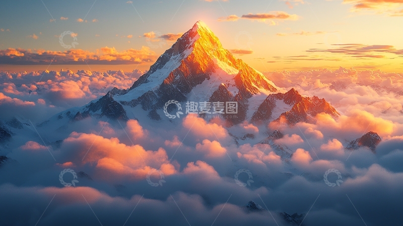 高清大图下载【趣麦麦图】雄伟雪山云海日出