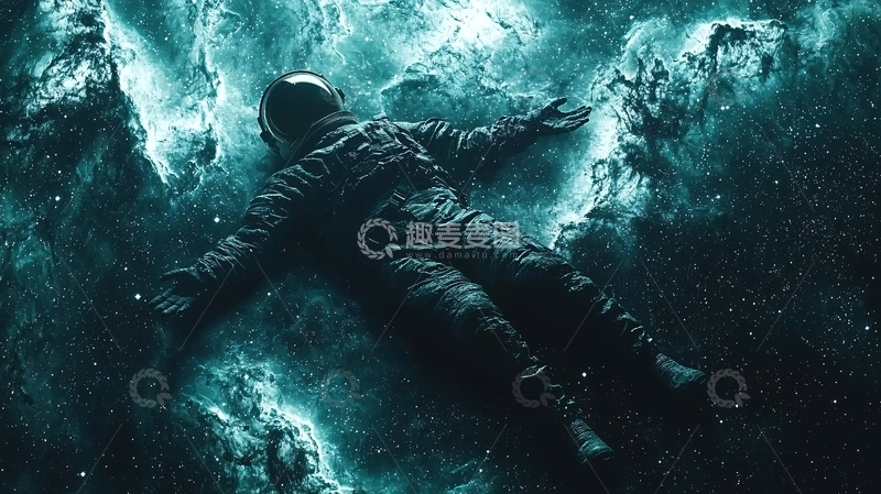 高清大图下载【趣麦麦图】宇航员漂浮在星云中