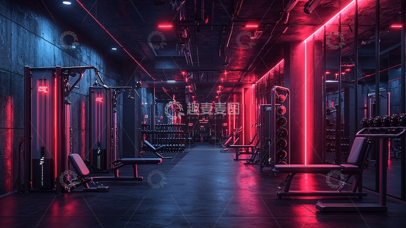 高清大图下载【趣麦麦图】炫酷健身房红蓝霓虹灯光