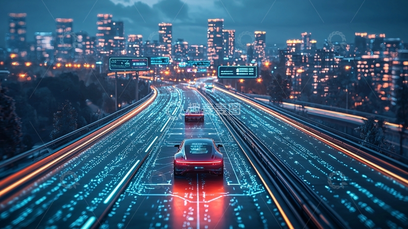 高清大图下载【趣麦麦图】夜景高速公路自动驾驶汽车