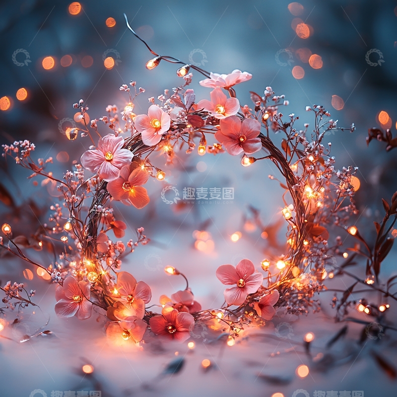 高清大图下载【趣麦麦图】粉色花朵环绕灯光