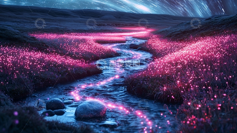 高清大图下载【趣麦麦图】梦幻星空下的发光河流