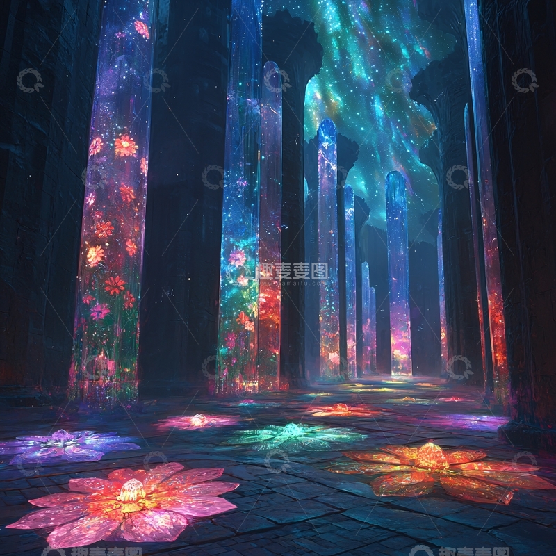 高清大图下载【趣麦麦图】梦幻水晶花柱森林